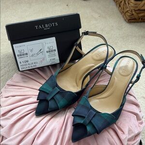 Talbots Plaid Indigo Erica50  Slingback Heels